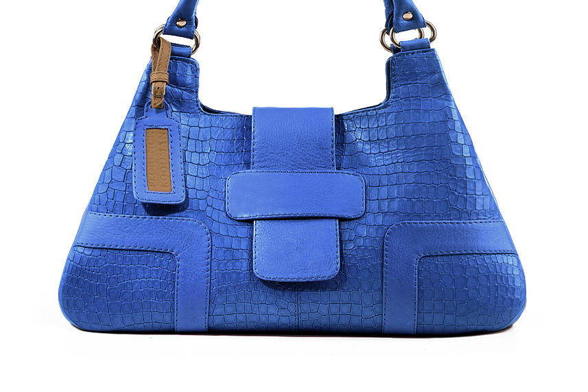 Dress large handbag in electric blue leather - Profile view